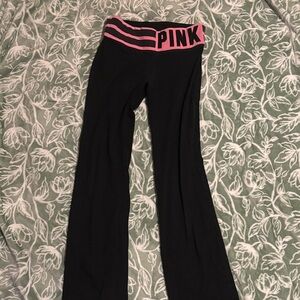 PINK Victoria's Secret Black Leggings with Pink Logo Waistband